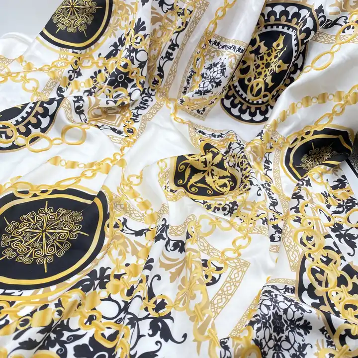 New high quality scarf dress fashion 100% polyester woven composite yarn twill satin fabric digital printed Baroque style fabric