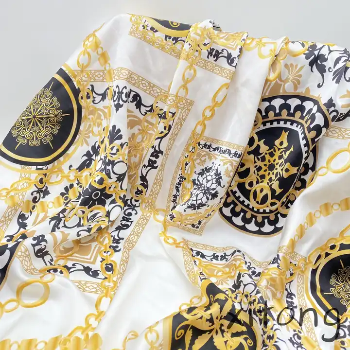 New high quality scarf dress fashion 100% polyester woven composite yarn twill satin fabric digital printed Baroque style fabric