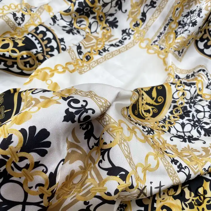 New high quality scarf dress fashion 100% polyester woven composite yarn twill satin fabric digital printed Baroque style fabric