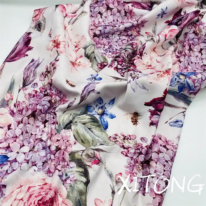 woven textile 100% polyester fabric wholesale new design of large flower digital printing for dress and sleeping wear