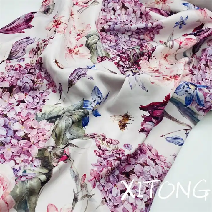 woven textile 100% polyester fabric wholesale new design of large flower digital printing for dress and sleeping wear