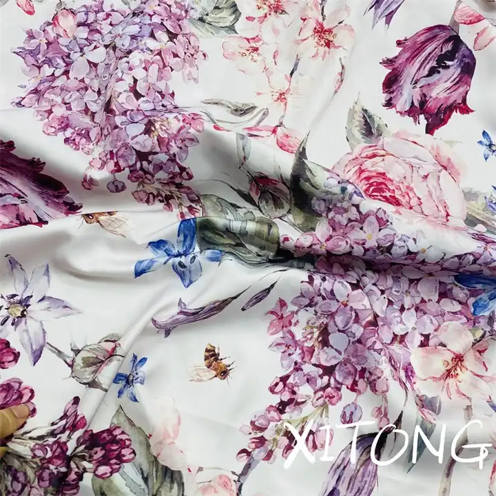 woven textile 100% polyester fabric wholesale new design of large flower digital printing for dress and sleeping wear