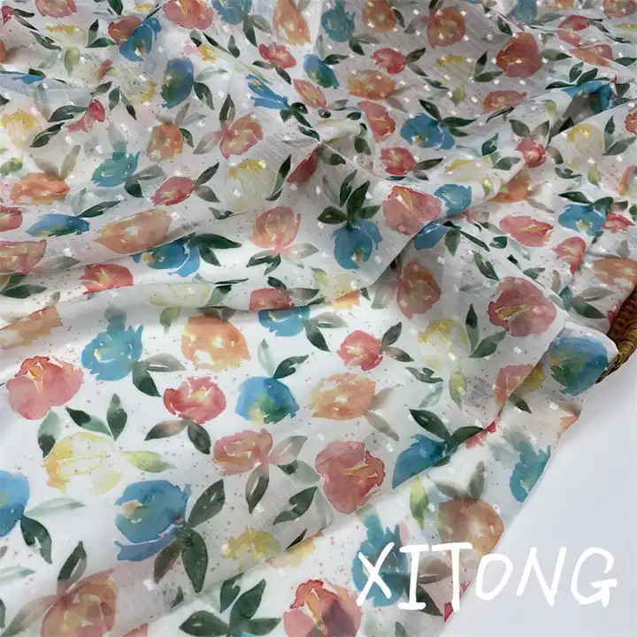 Spring and summer new girl bow printed fabric 100% polyester fabric woven jacquard chiffon dot fabric