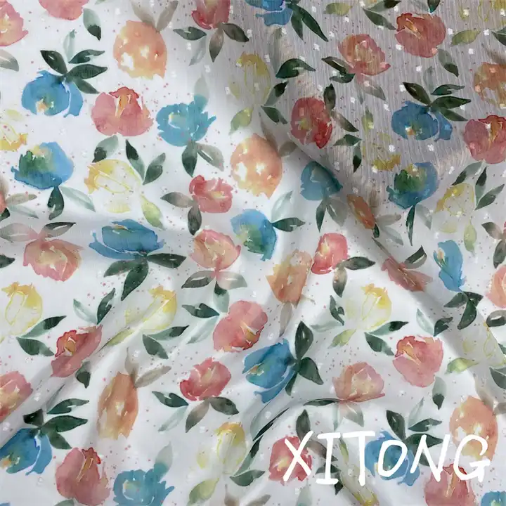 Spring and summer new girl bow printed fabric 100% polyester fabric woven jacquard chiffon dot fabric