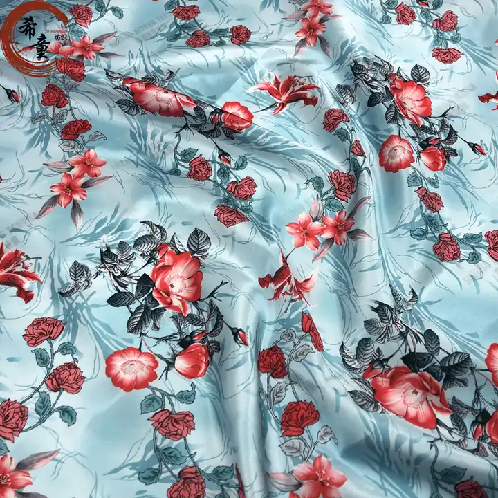 XiTong textile new design of large flower 100% polyester stretch satin digital print fabric for dress and sleeping wear