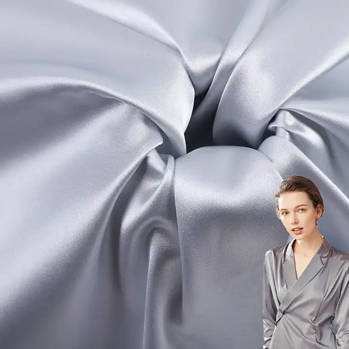 factory custom polyester spandex stretch satin malaysia grey fabric for dresses and pajamas