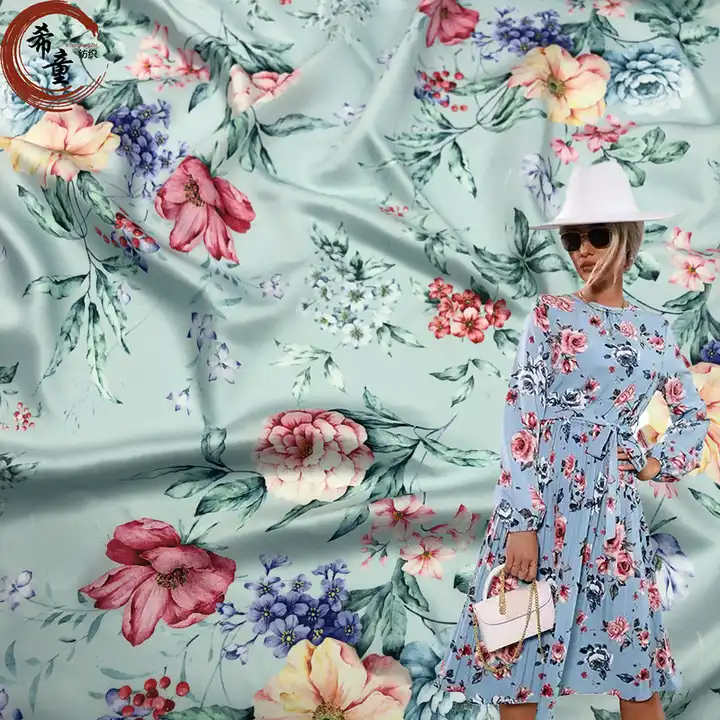 wholesale polyester fabric new design of large flower 100% polyester satin digital print fabric for dress and sleeping wear