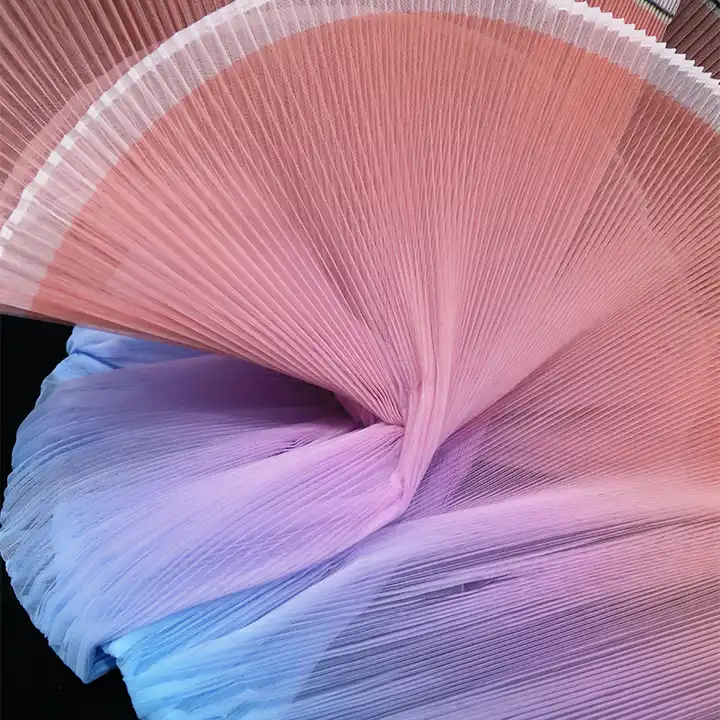 Accordion Pleated Stiff wrinkle gradient fabric mesh organza fabric for wedding dresses and designer DIY fabrics