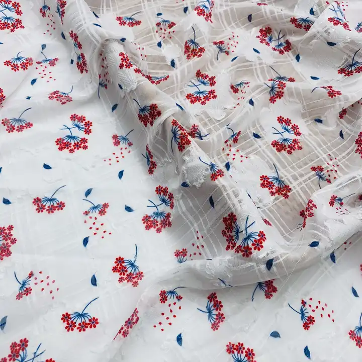 supplier 100% polyester Square lattice jacquard chiffon fabric full of flowers print fabric textiles for clothing dress