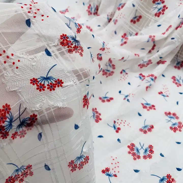 supplier 100% polyester Square lattice jacquard chiffon fabric full of flowers print fabric textiles for clothing dress