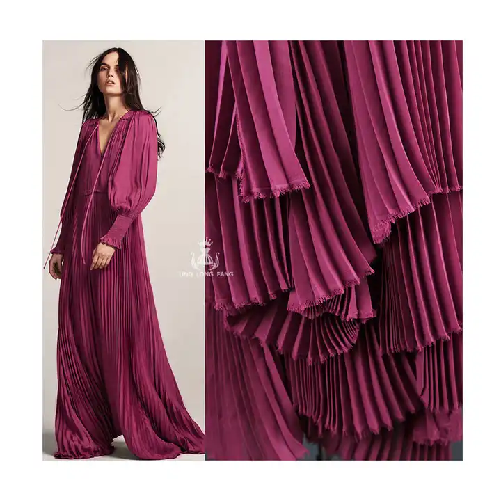 Georgette Chiffon Pleated Fabric 100% Polyester 75D High Twist Georgette Moss Crepe pleated Fabric for dress