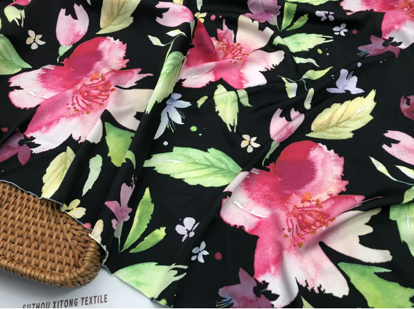 XiTong textile new design of large flower 100% polyester stretch satin digital print fabric for dress and sleeping wear