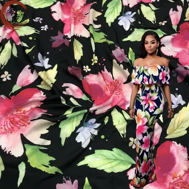 XiTong textile new design of large flower 100% polyester stretch satin digital print fabric for dress and sleeping wear