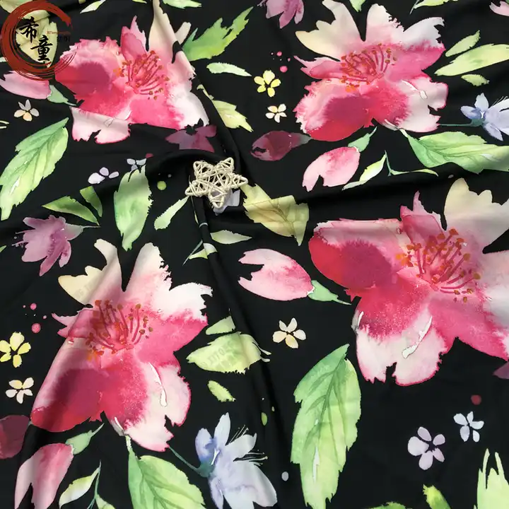 XiTong textile new design of large flower 100% polyester stretch satin digital print fabric for dress and sleeping wear