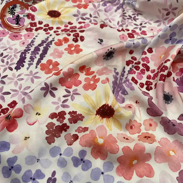 wholesale chiffon Customize Floral 100% print Satin fabric Small Flower Pattern Print Fabric for dress and sleeping wear