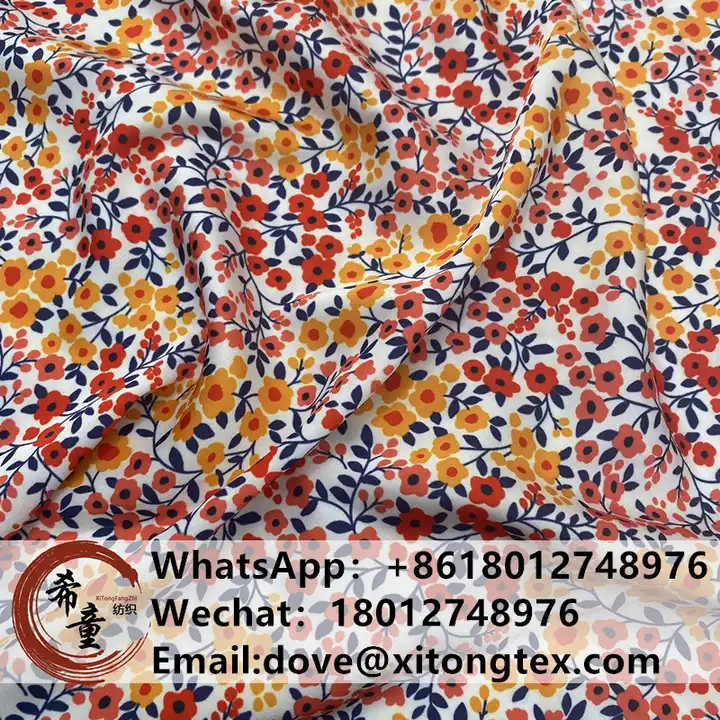 Fabric wholesale chiffon Customize Floral 100% print Satin fabric Small Flower Pattern Print Fabric for dress and sleeping wear