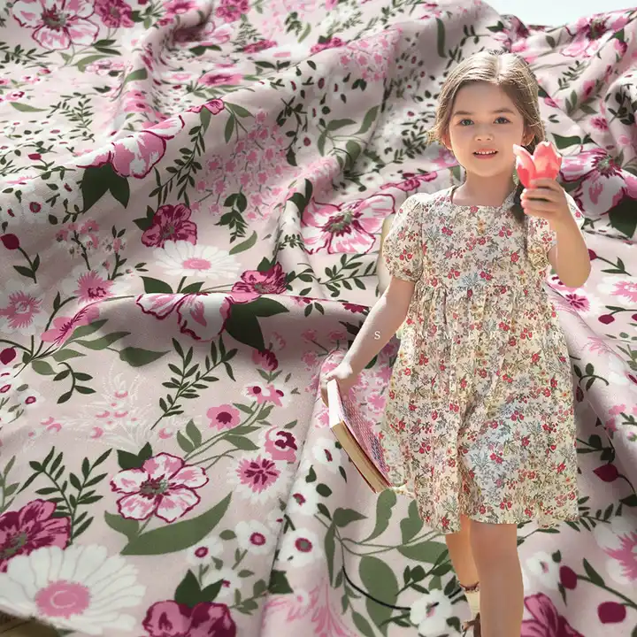 wholesale chiffon Customize Floral 100% print Satin fabric Small Flower Pattern Print Fabric for child's Dress Clothes