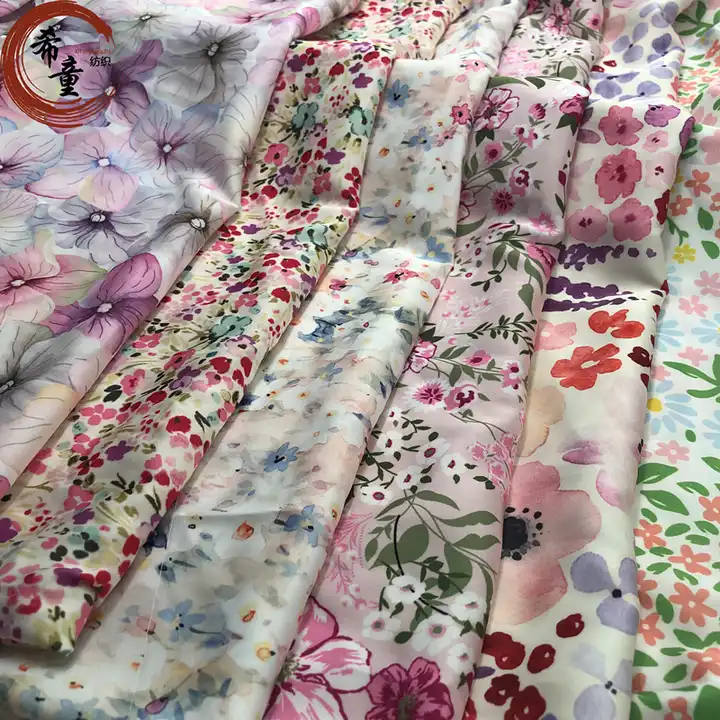 wholesale chiffon Customize Floral 100% print Satin fabric Small Flower Pattern Print Fabric for dress and sleeping wear