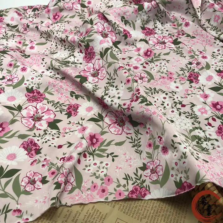 wholesale chiffon Customize Floral 100% print Satin fabric Small Flower Pattern Print Fabric for child's Dress Clothes