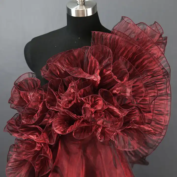 Iridescent Ruffled Fabric Pleated Frilly Lace Trim Organza Gathered Lace Edging Material For Designer Sewing