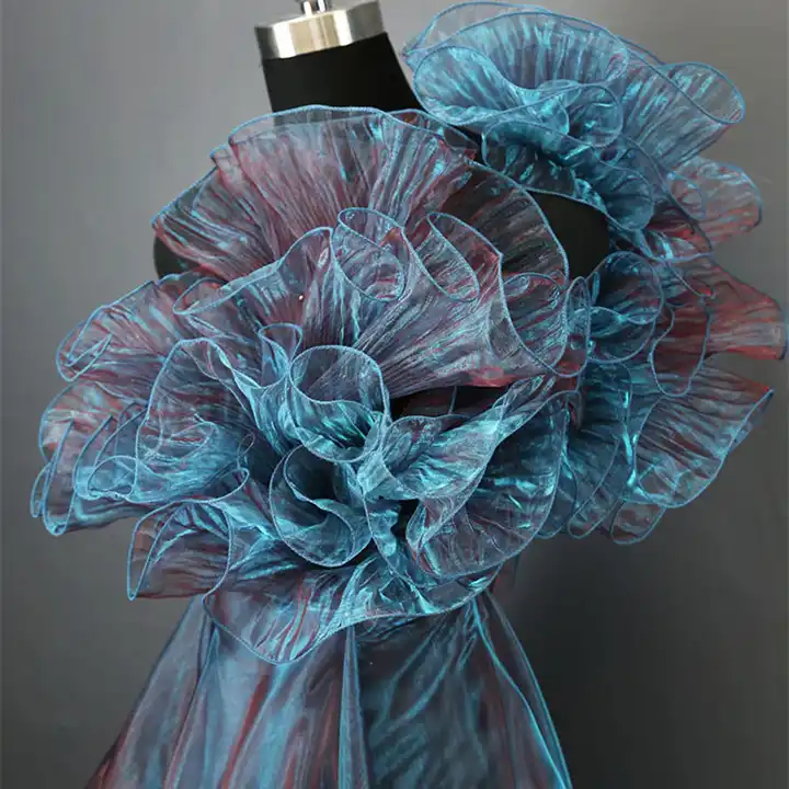 Iridescent Ruffled Fabric Pleated Frilly Lace Trim Organza Gathered Lace Edging Material For Designer Sewing