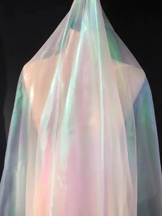 Shiny Colorful Transparent Rainbow Iridescent Fluorescent Laser Glass Organza Fabric for Stage Clothing