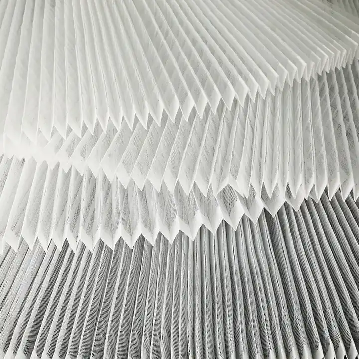 Accordion Pleated Stiff Gauze Fabric By The Meter,Stage Background Mesh Fabrics,DIY Shape Sew Fashion Dress Designer Fabrics