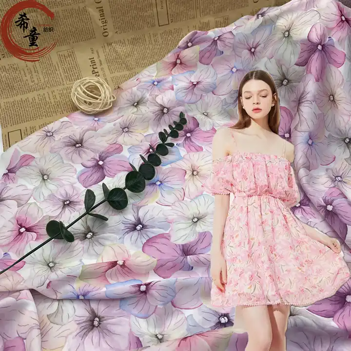 wholesale chiffon Customize Floral 100% print Satin fabric Small Flower Pattern Print Fabric for dress and sleeping wear