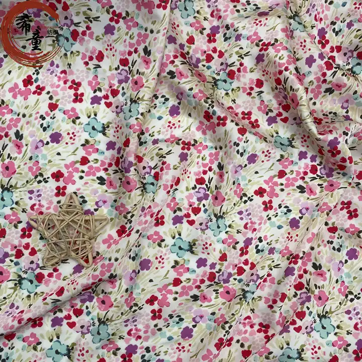 wholesale chiffon Customize Floral 100% print Satin fabric Small Flower Pattern Print Fabric for dress and sleeping wear