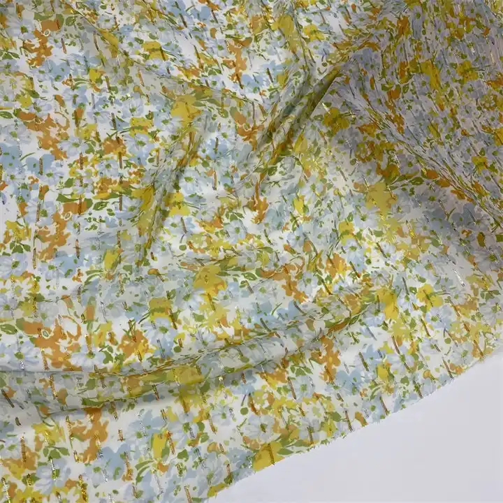 NEW DESIGN NEW STYLE METALLIC CUT FLOWERS SMALL JACQUARD CHIFFON PRINT FABRIC FOR DRESS