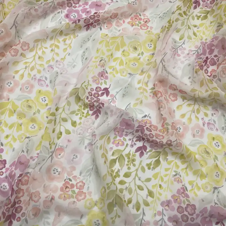 Fashion custom digital print fabric designer floral printing material metallic jacquard silk chiffon fabric for cloth