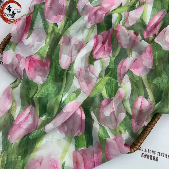 Ready Goods to Ship 100% Polyester Woven Digital Printed Flower Pattern Breathable Jacquard Chiffon Fabric for Dress Clothing