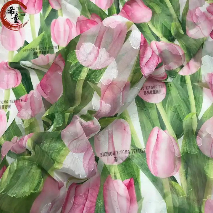 Ready Goods to Ship 100% Polyester Woven Digital Printed Flower Pattern Breathable Jacquard Chiffon Fabric for Dress Clothing