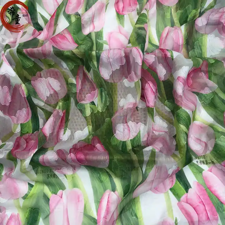 Ready Goods to Ship 100% Polyester Woven Digital Printed Flower Pattern Breathable Jacquard Chiffon Fabric for Dress Clothing