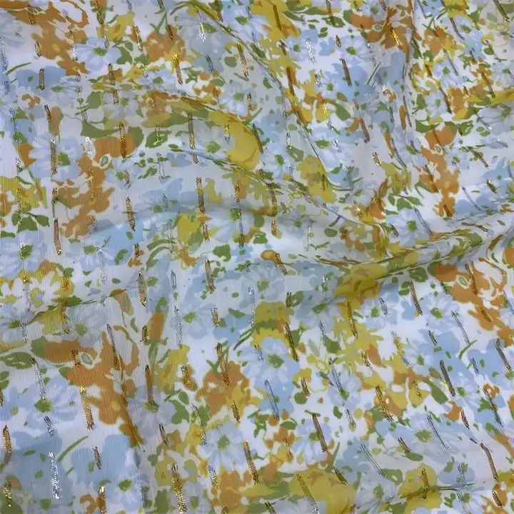 NEW DESIGN NEW STYLE METALLIC CUT FLOWERS SMALL JACQUARD CHIFFON PRINT FABRIC FOR DRESS