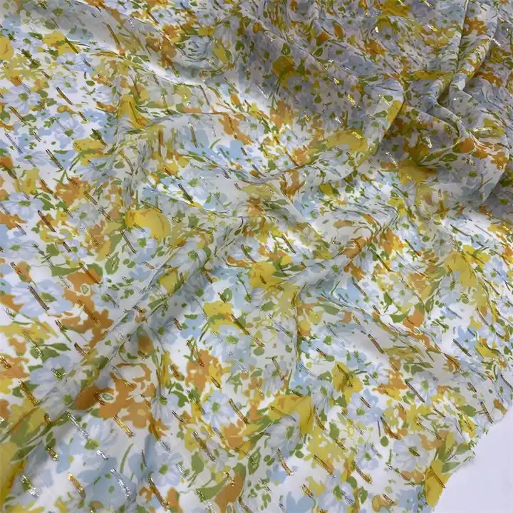 NEW DESIGN NEW STYLE METALLIC CUT FLOWERS SMALL JACQUARD CHIFFON PRINT FABRIC FOR DRESS