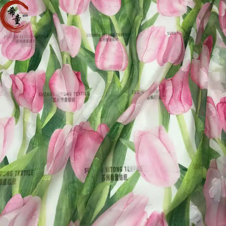 Ready Goods to Ship 100% Polyester Woven Digital Printed Flower Pattern Breathable Jacquard Chiffon Fabric for Dress Clothing