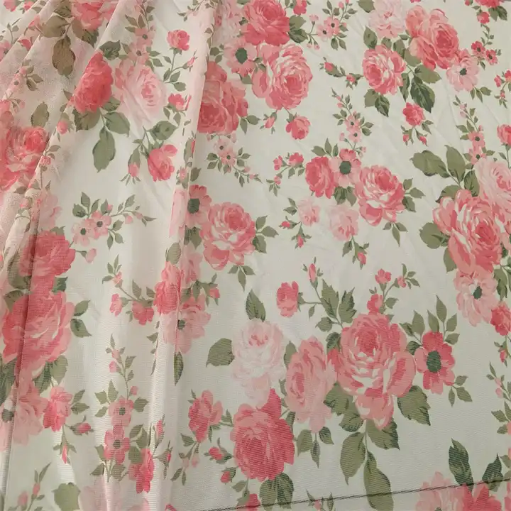 Newest Design Custom Mesh Fabric Spring Floral Pattern 100% Polyester Printing Tulle Mesh Fabric For Lady Dress