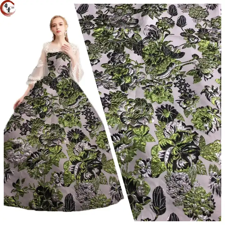 New arrival woven polyester fashionable luxury 3D flower pattern jacquard brocade fabric for suits or formal dress fabric