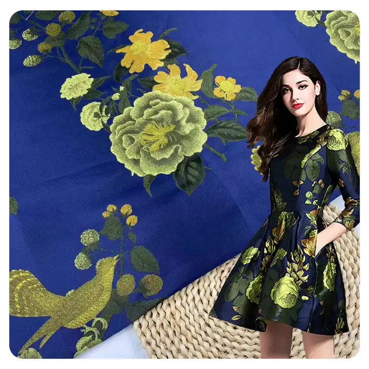 wholesale super soft woven dobby jacquard birds and flowers designs jacquard brocade fabric cfor pillow case and dresses