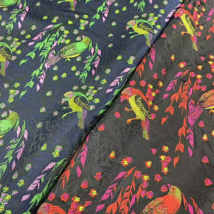 High Quality Multi colors birds and leaves jacquard brocade fabrics for pillow case or dress fabric