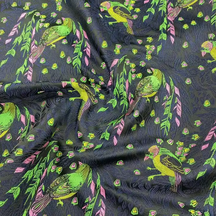 High Quality Multi colors birds and leaves jacquard brocade fabrics for pillow case or dress fabric