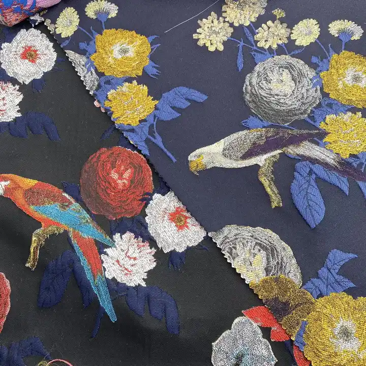 3D landscape flower bird luxurious style dress skirt brocade polyester jacquard fabric for women formal dress