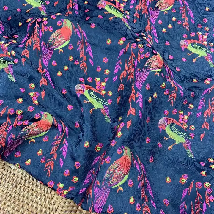 High Quality Multi colors birds and leaves jacquard brocade fabrics for pillow case or dress fabric