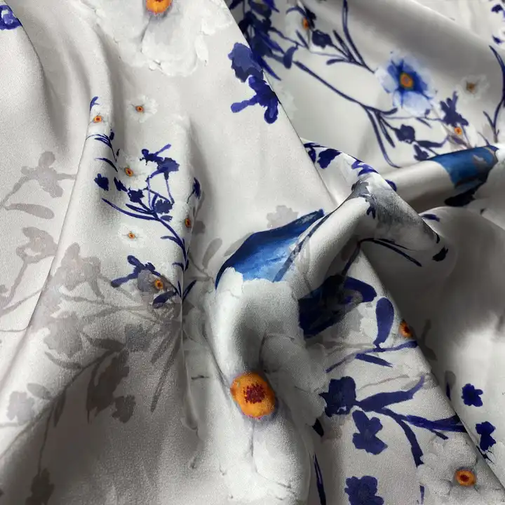 soft hand feel smooth touching 100% Polyester satin fabric similar to acetate big flower print dress fabric for pajamas