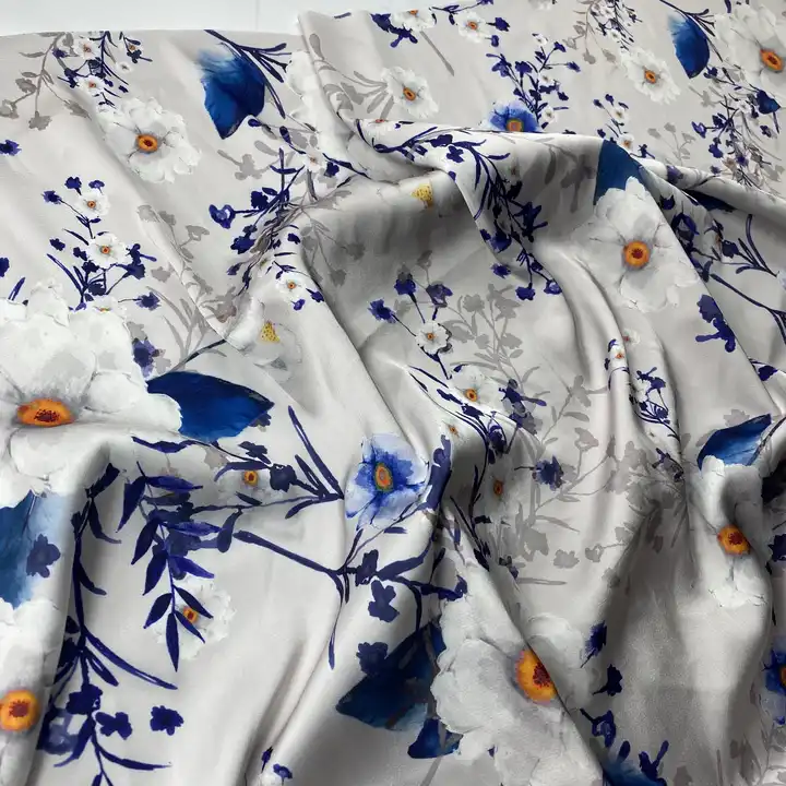 soft hand feel smooth touching 100% Polyester satin fabric similar to acetate big flower print dress fabric for pajamas