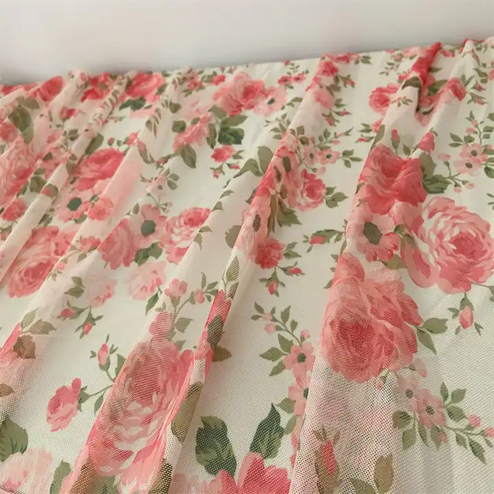 Newest Design Custom Mesh Fabric Spring Floral Pattern 100% Polyester Printing Tulle Mesh Fabric For Lady Dress