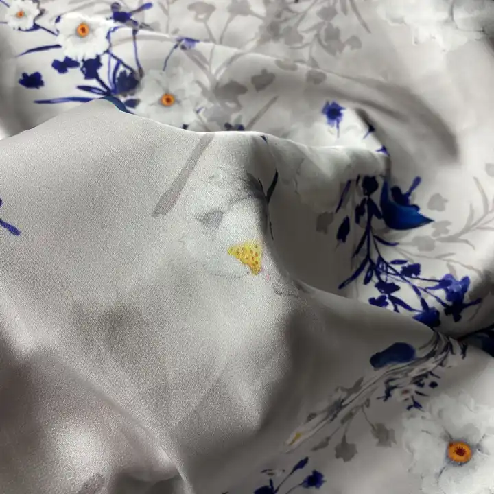 soft hand feel smooth touching 100% Polyester satin fabric similar to acetate big flower print dress fabric for pajamas