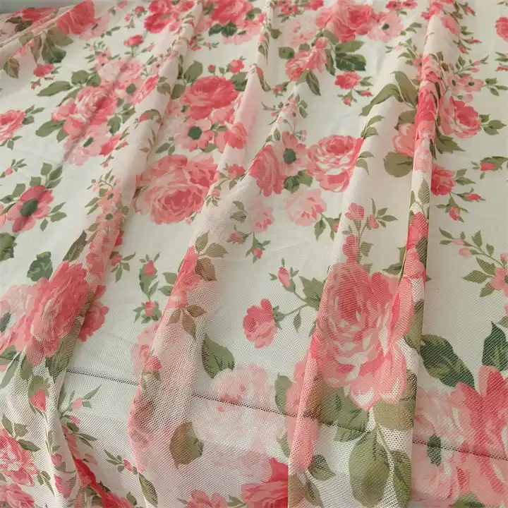 Newest Design Custom Mesh Fabric Spring Floral Pattern 100% Polyester Printing Tulle Mesh Fabric For Lady Dress