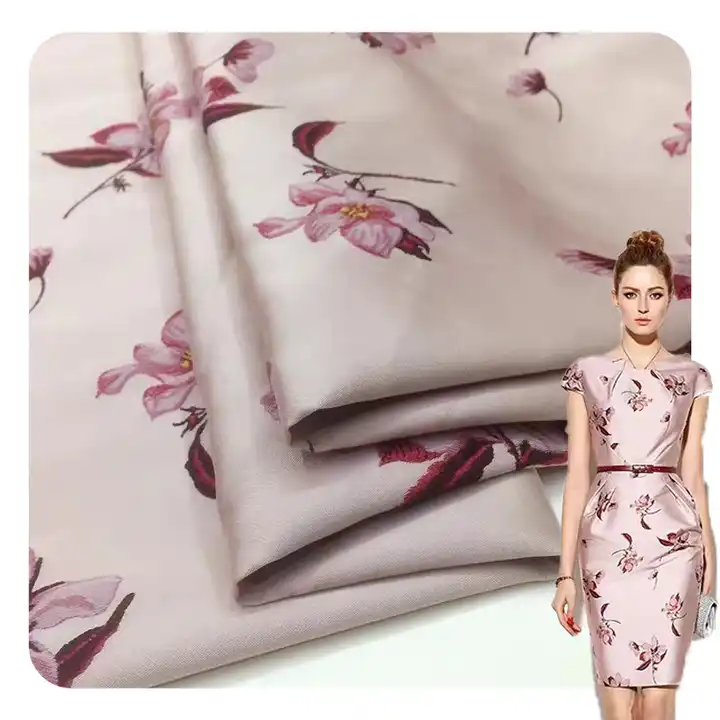 Elegant pink small florals polyester high quality jacquard brocade fabric for women formal dress